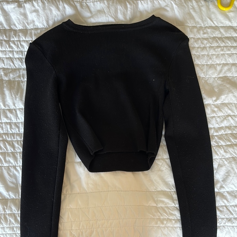 Zara Black Fitted Crop Bodysuit